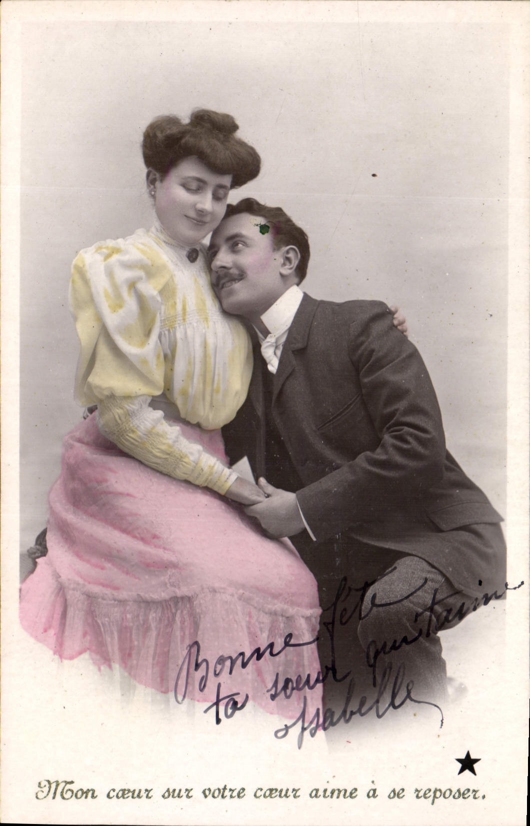 CPA Mon coeur sur votre coeur aime a se reposer Femme