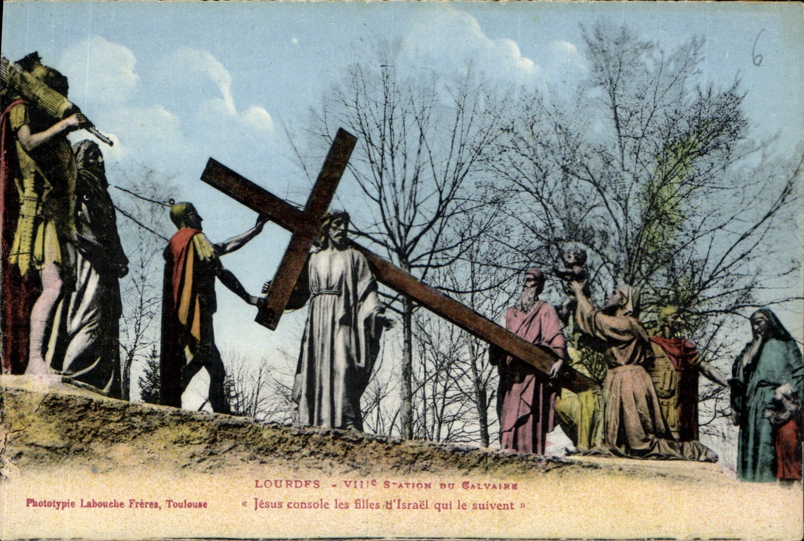 CPA Lourdes VIIIe station du Calvaire jesus console les filles d'Israel qui le suivent 