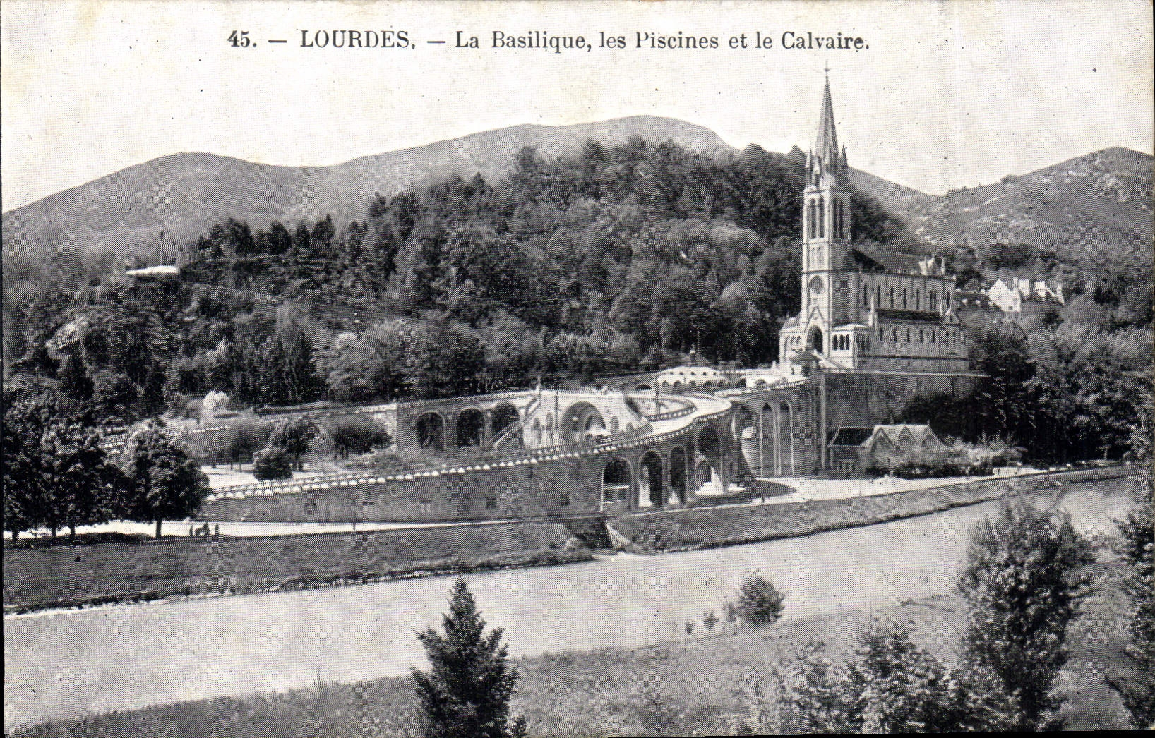 CPA Lourdes la Basilique les Piscines et le Calvaire 