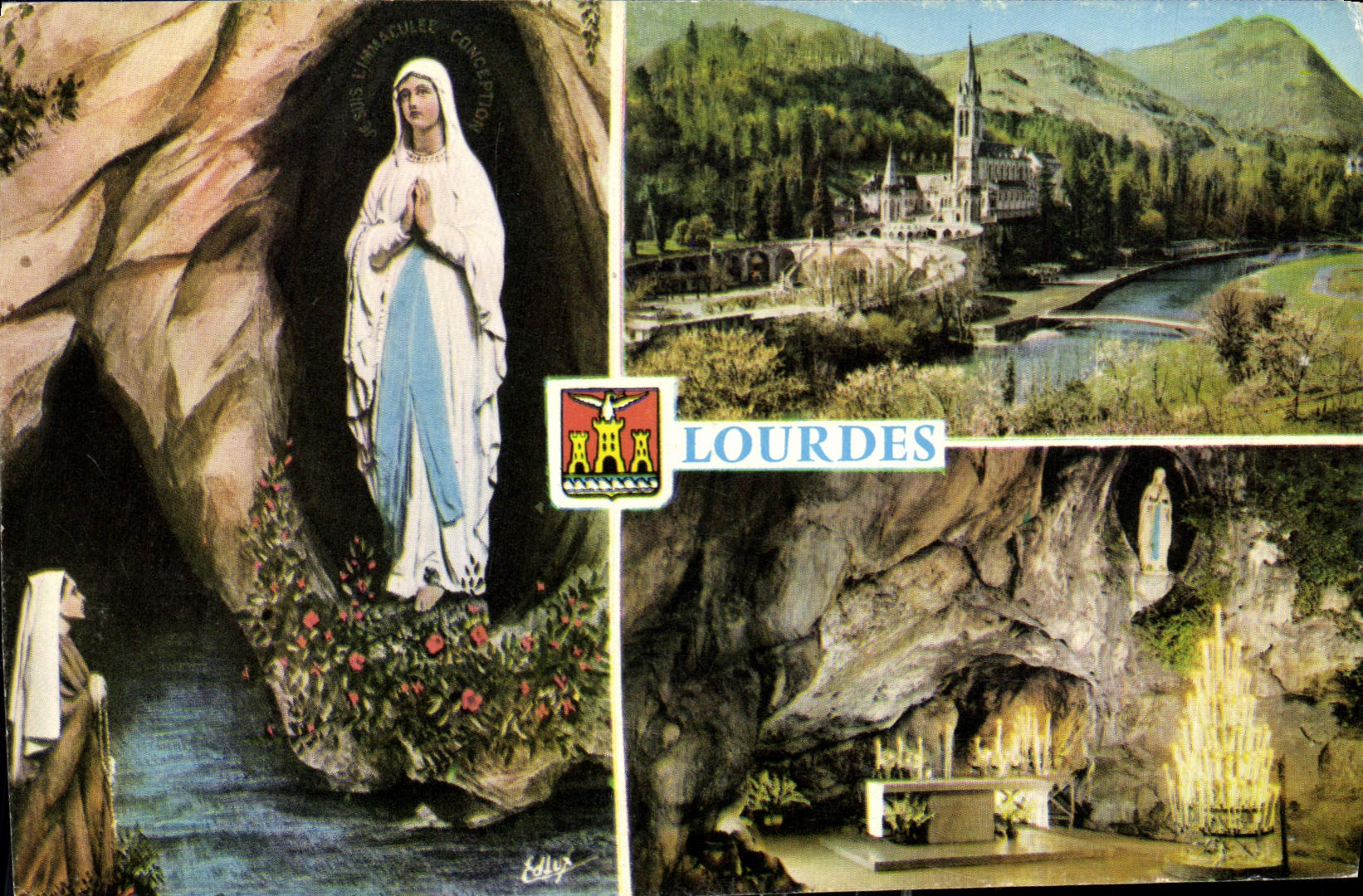 CPA Lourdes l'Apparition la Basilique la Grotte 