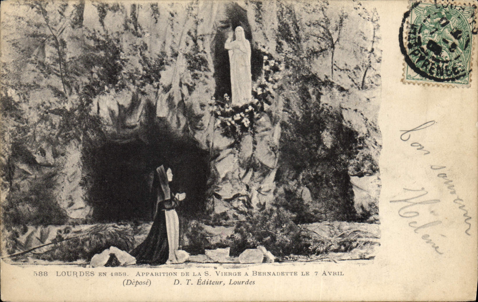CPA Lourdes Apparition de la S Vierge Bernadette le 7 Avrile 