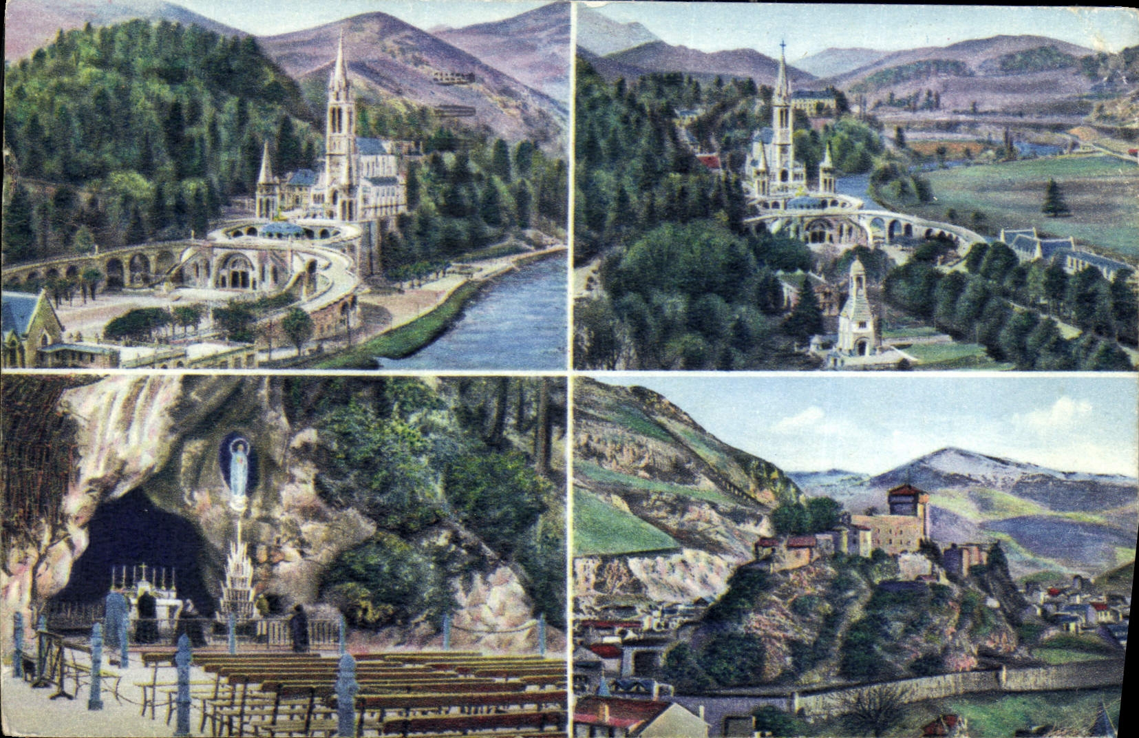 CPA Lourdes la Basilique la Grotte et le Chateau Fort 