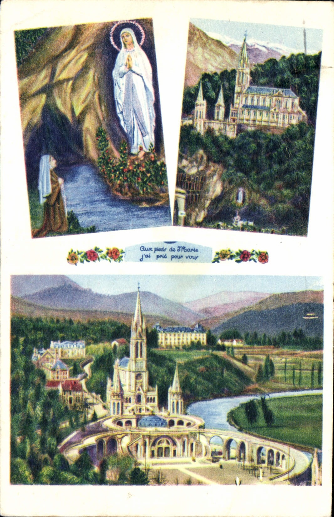 CPA Lourdes L'Apparition et La Basilique 