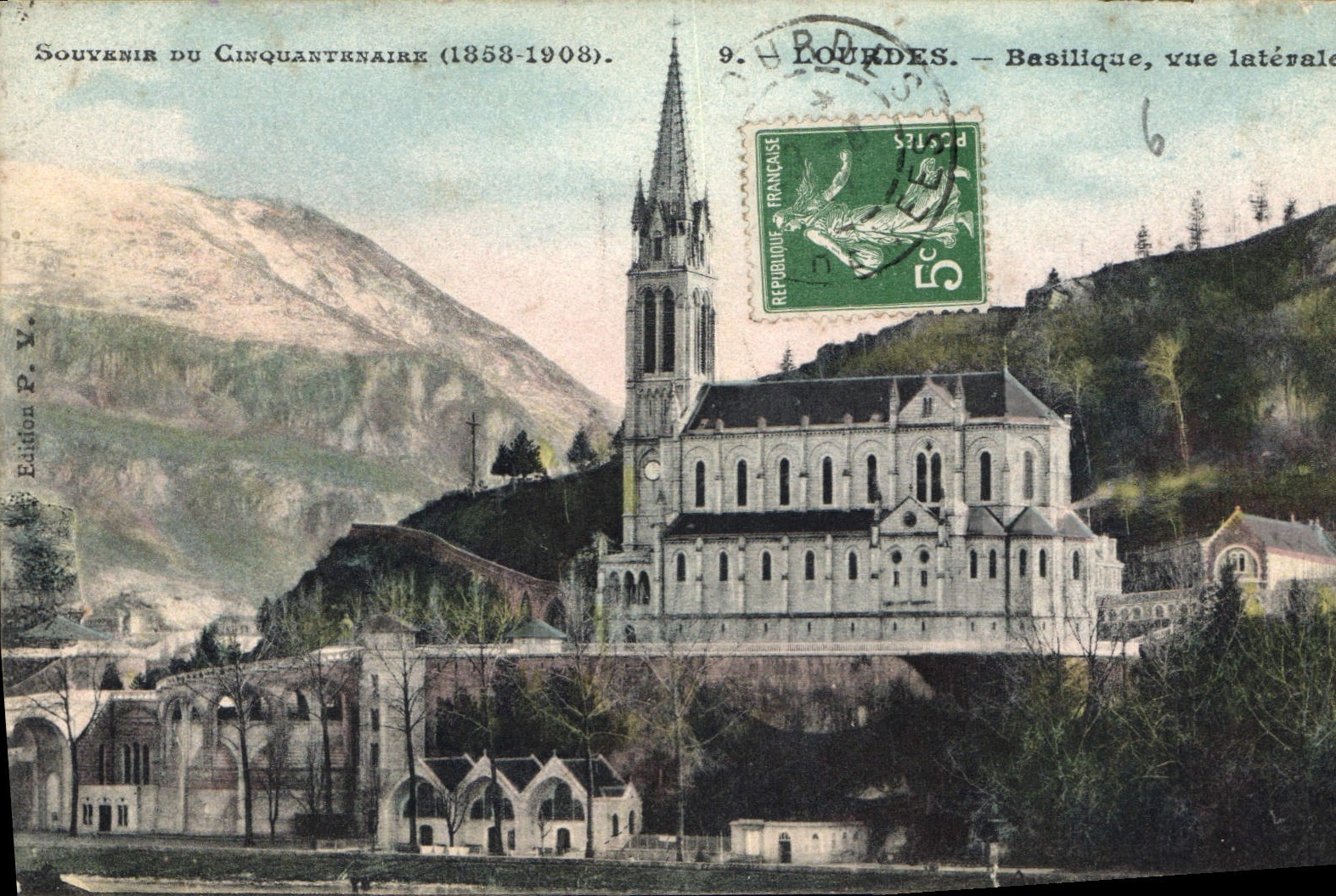 CPA Souvenir du Cisquantenaire Lourdes Basilique vue laterale 