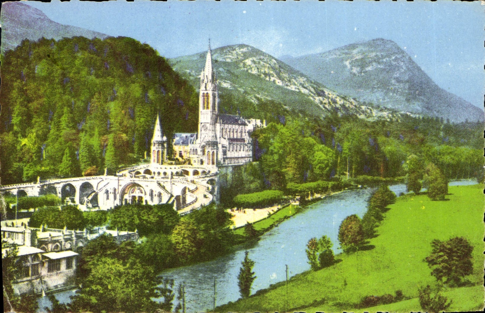 CPA Lourdes La Basilique et le Gave 