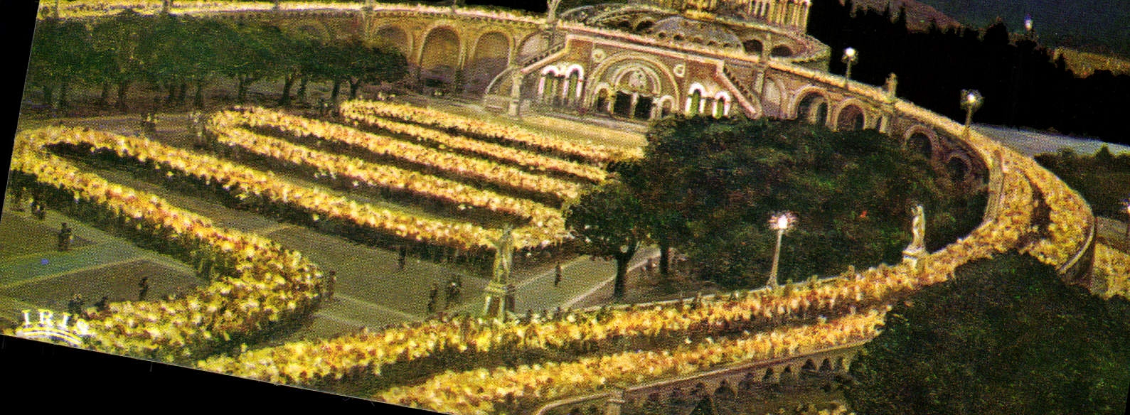 CPA Lourdes La Basilique illuminee et la Procession aux flambeaux 