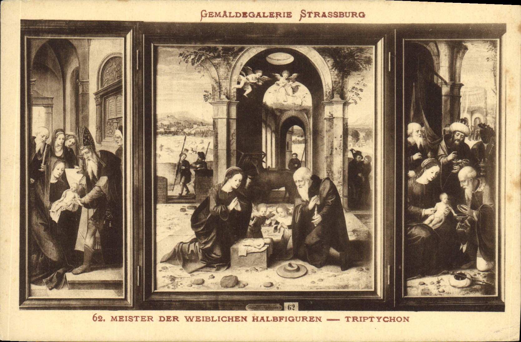 CPA Gemaldegalerie Strasbourg Meister der Weiblichen Halbfiguren Triptychon