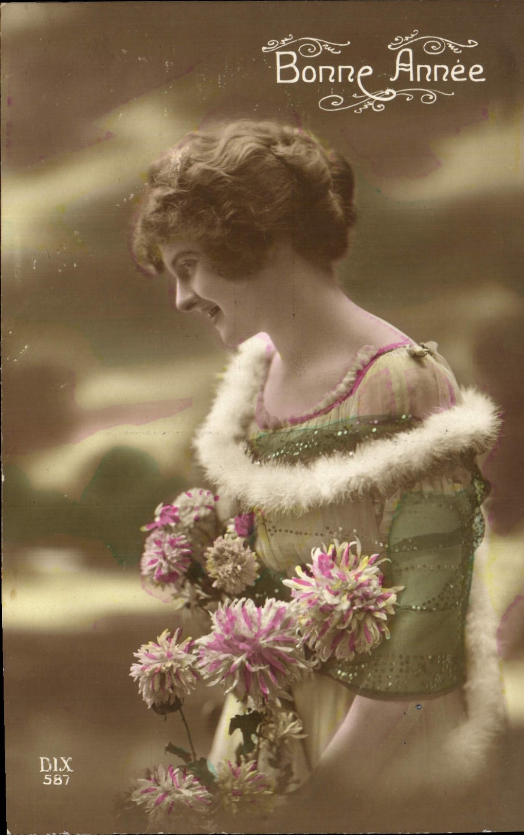 CPA Bonne Annee Femme