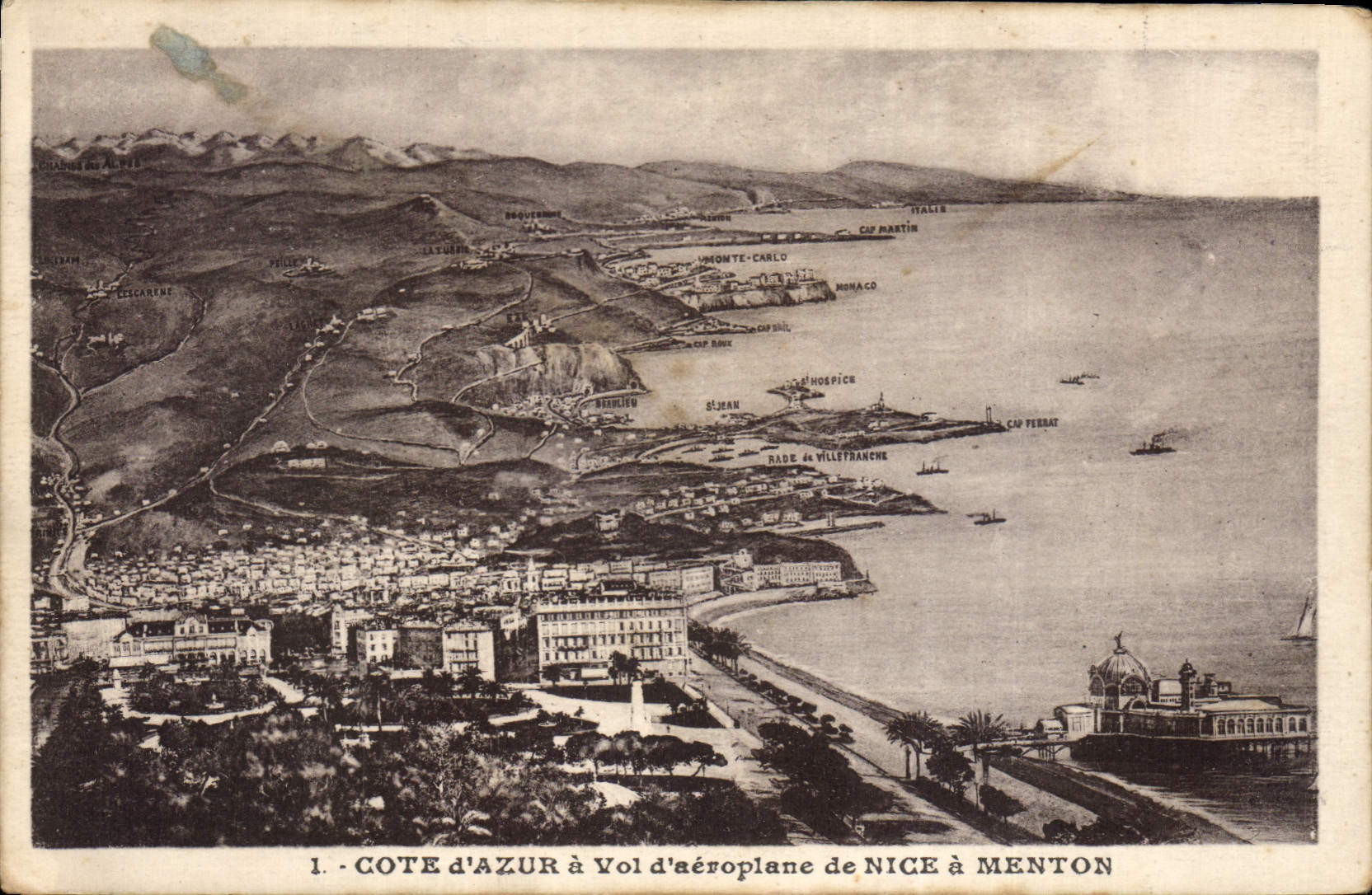 CPA Cote d'Azur a Vol d'aeroplane de Nice a Menton
