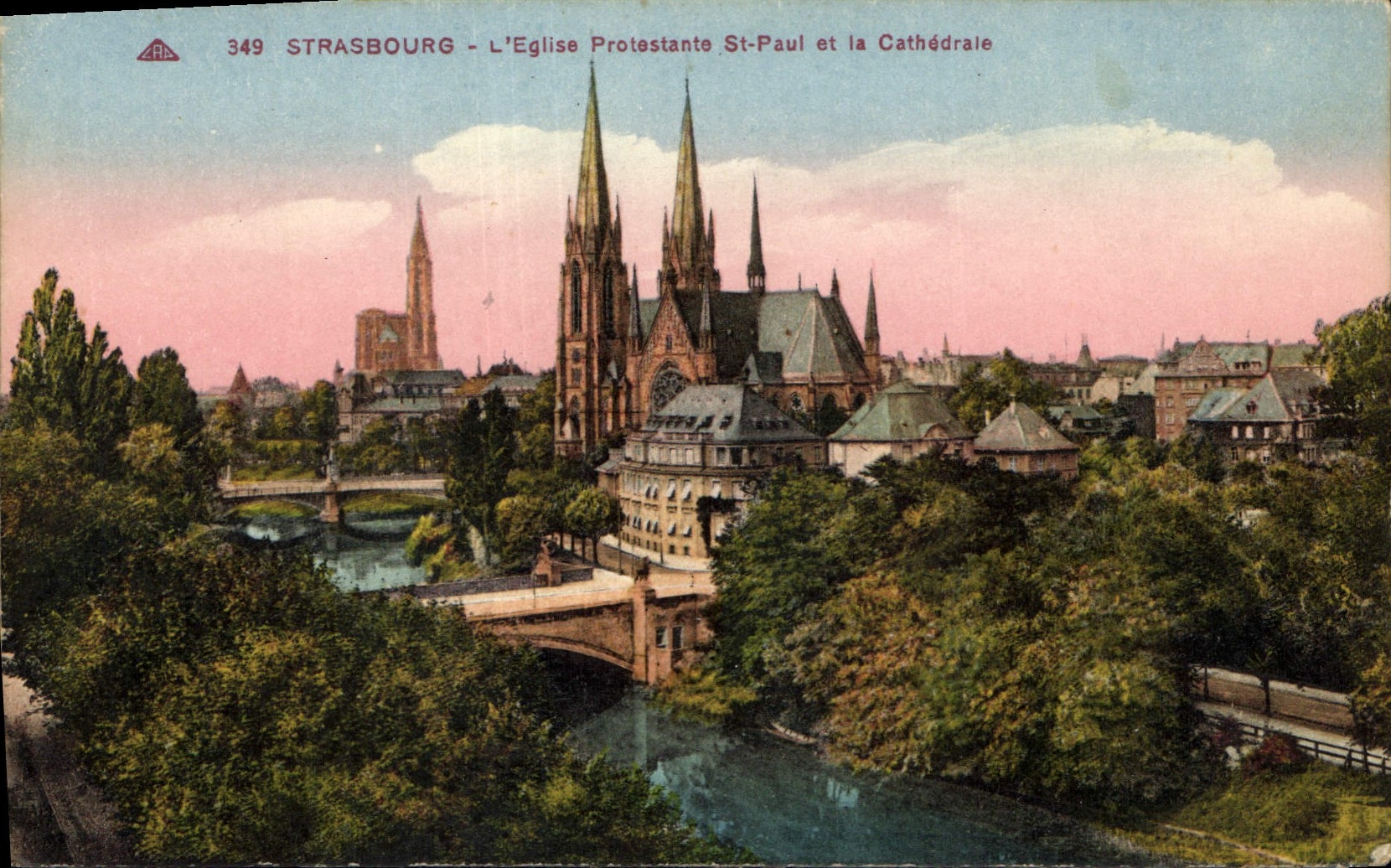CPA Strasbourg L'Eglise Protestante St Paul et la Cathedrale 