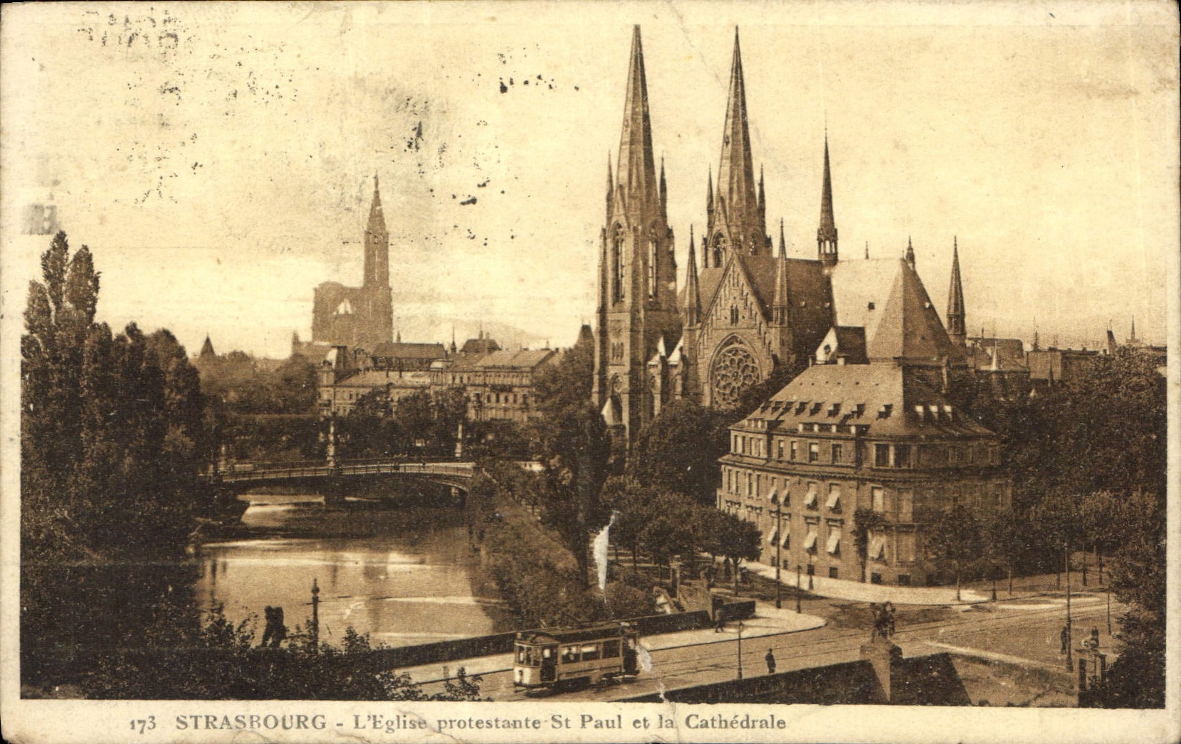 CPA Strasbourg L'Eglise protestante St Paul et la Cathedrale 