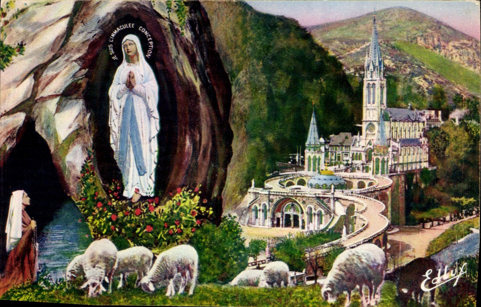 CPA Lourdes la Basilique et l'Apparition 