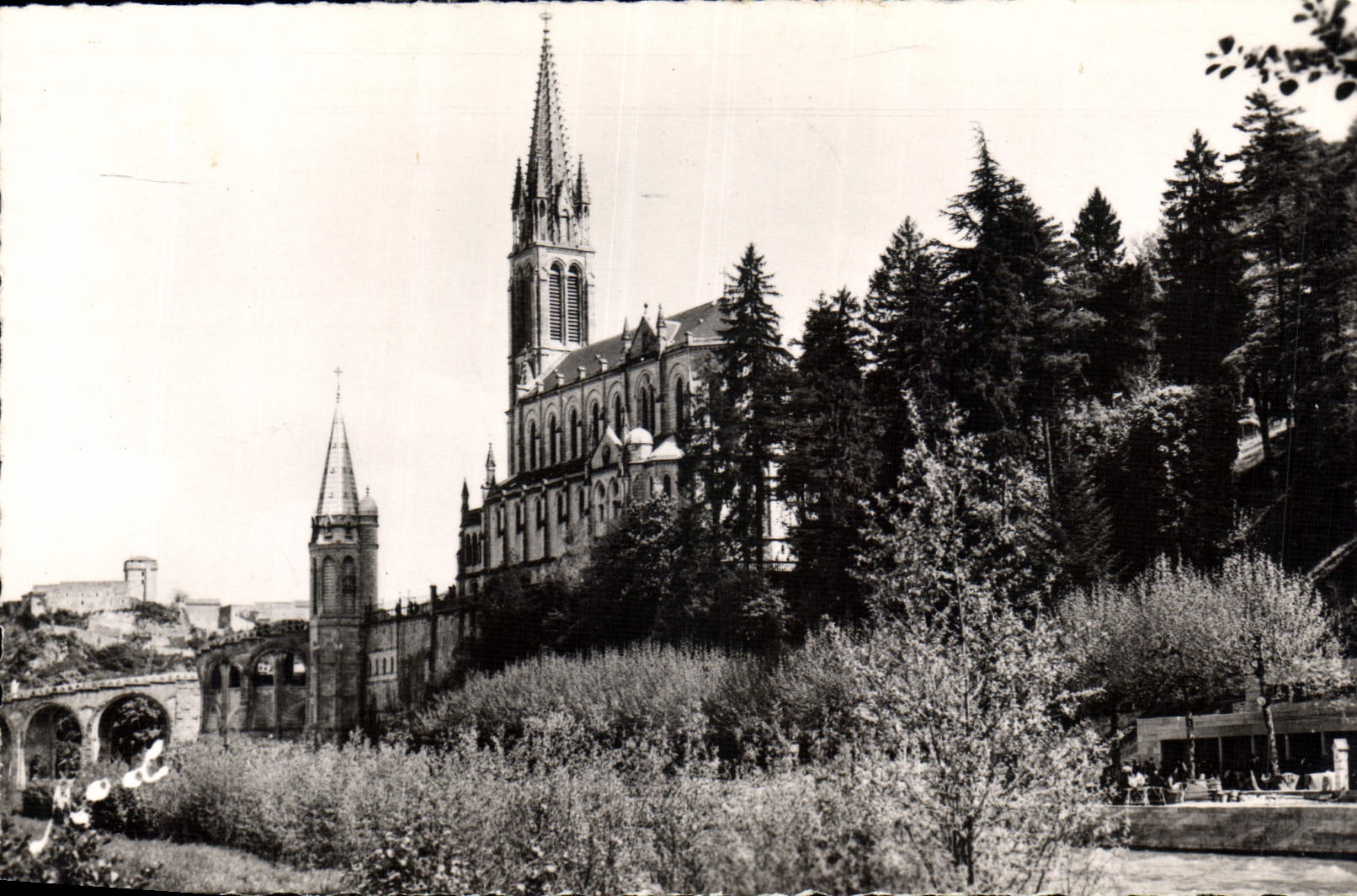 CPA Lourdes H P la Basilique les Piscines et le Chateau Fort 