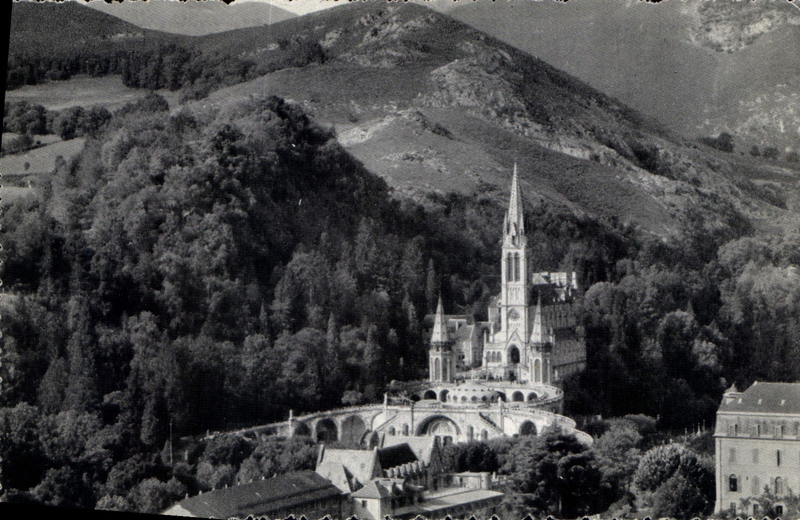 CPA Lourdes La Basilique vue plongeante 