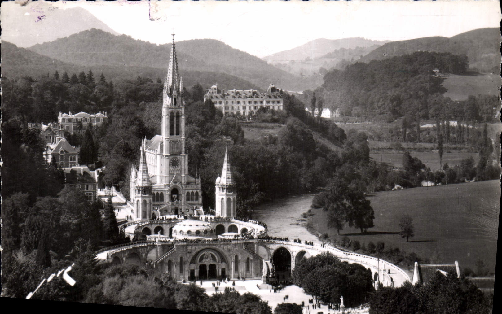 CPA Lourdes H P La Basilique et le gave de Pau 