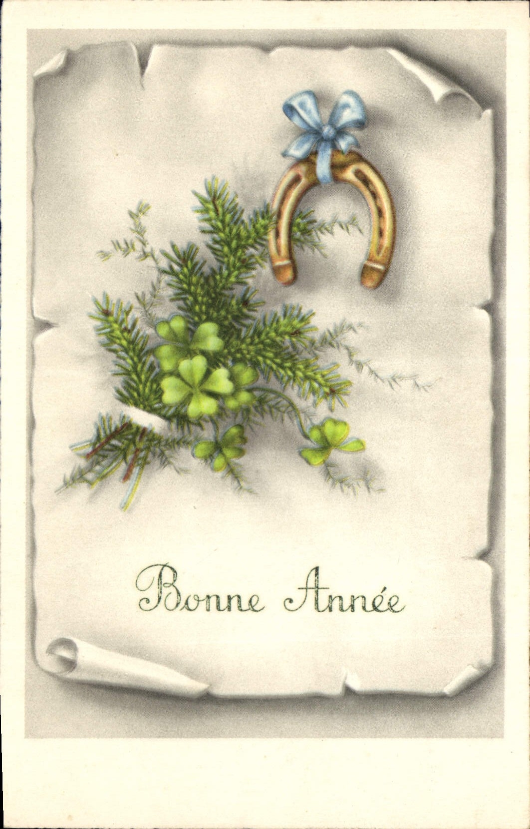 CPA Bonne Annee Fleurs Fer a cheval