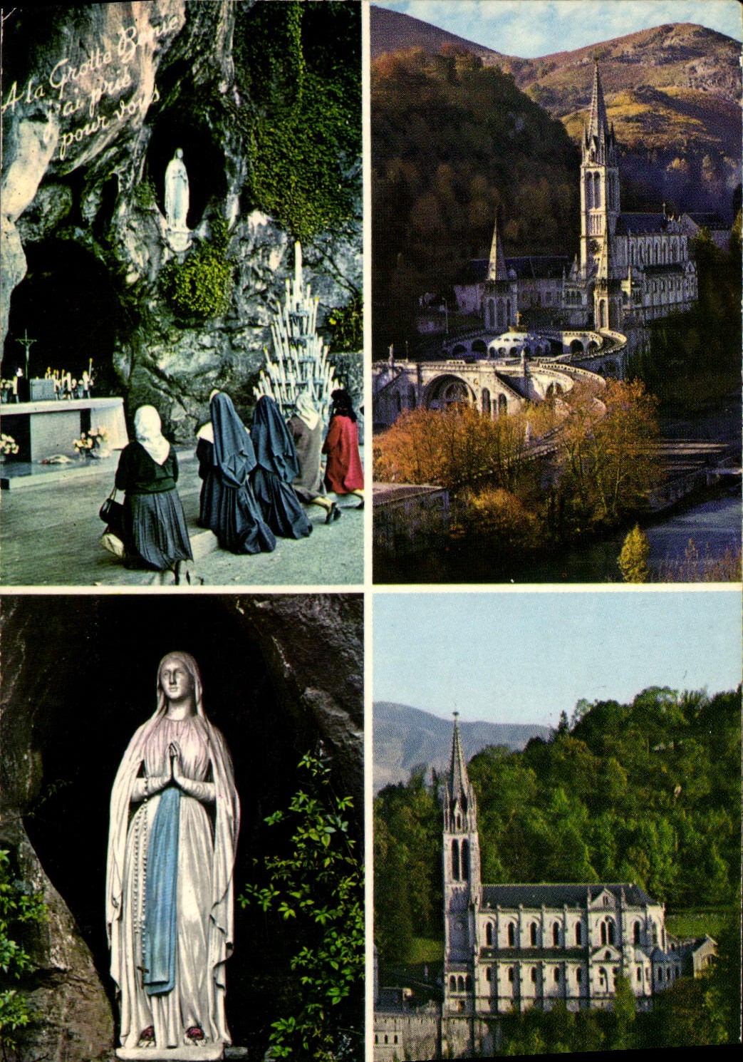 CPA Souvenir de Lourdes la Basilique vue du Chateau Fort la Basilique et le Gave la Vierge de la Gro