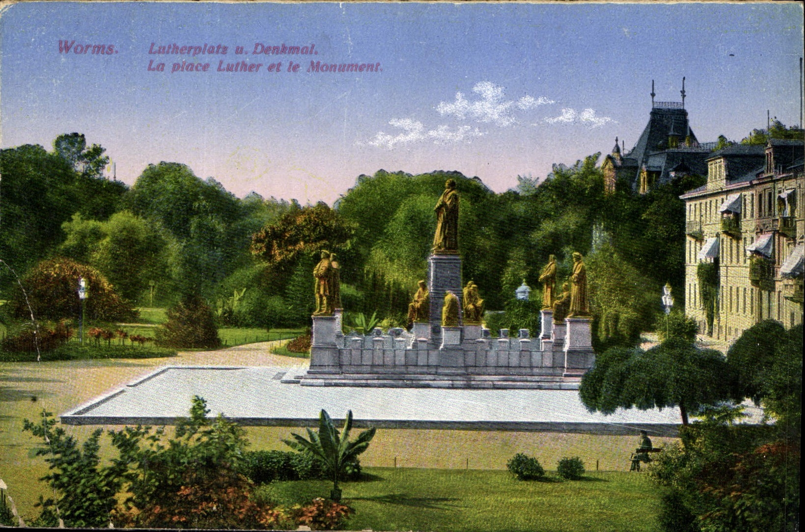 CPA Worms la place Luther et le Monument 