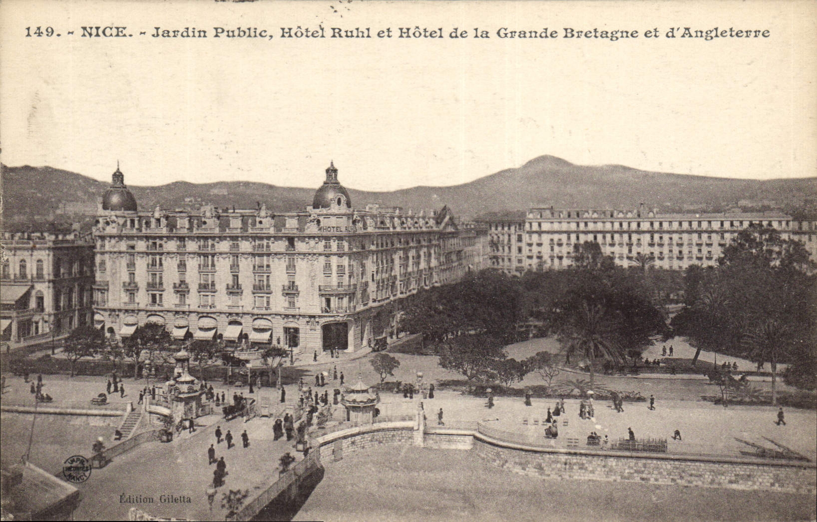 CPA Nice Jardin Public hotel Ruhl et Hotel de la Grande Bretagne et d'Angleterre 