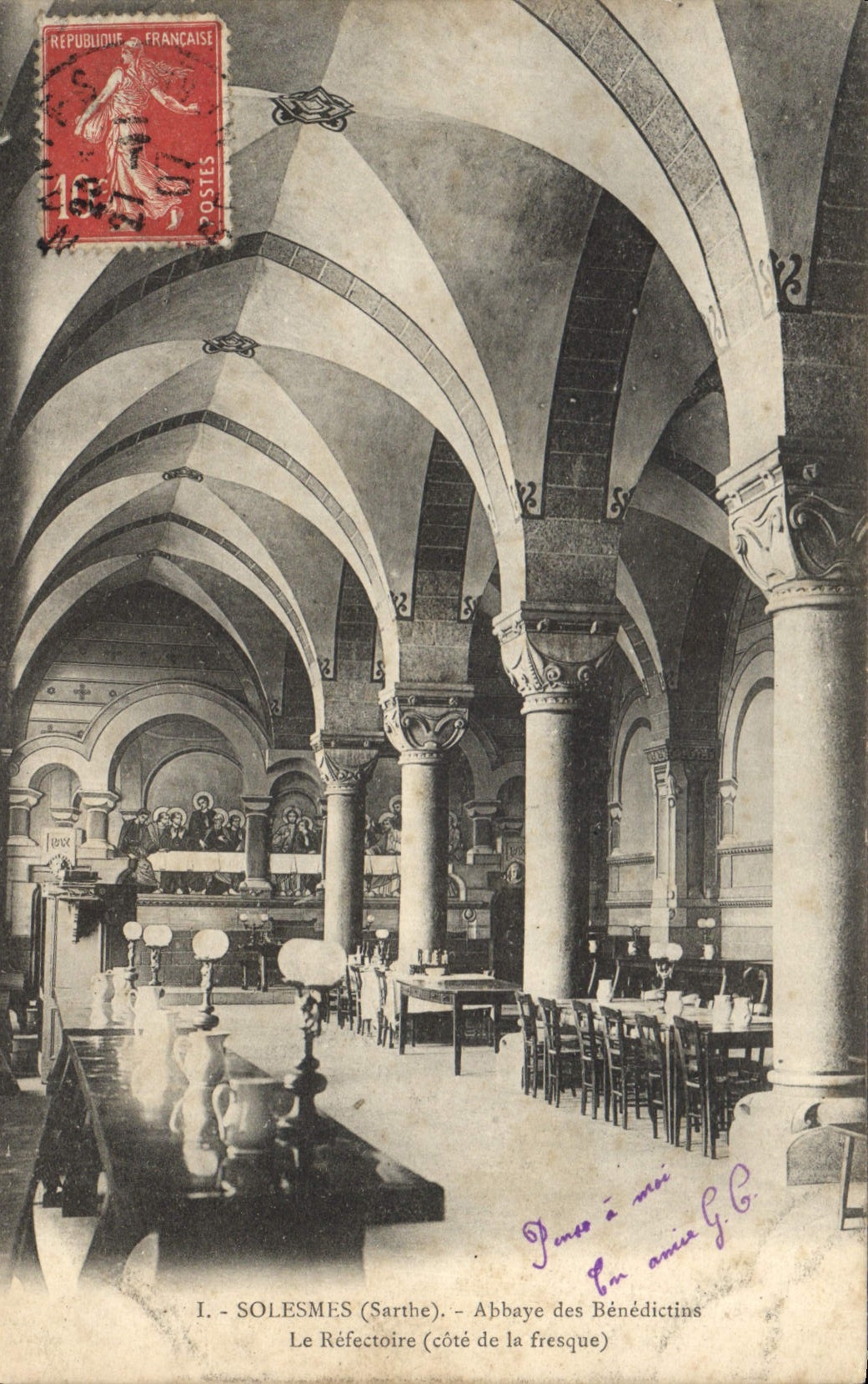 CPA Solesmes Sarthe Abbaye des Benedictins le Refectoire Cote de la Fresque