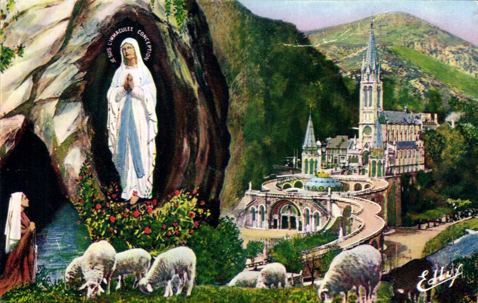 CPA Lourdes la Basilique et l'Apparition