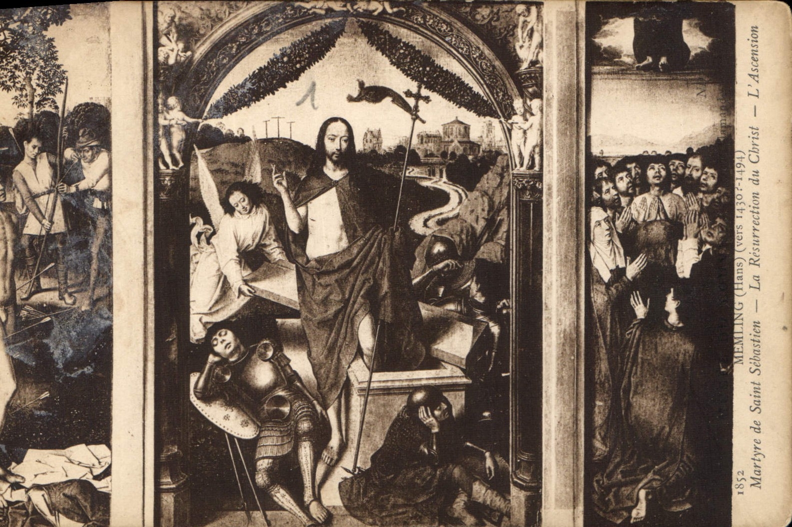 CPA Memling Hans vers 1430 1494 Martyrc de Saint Sebastien La Resurrestion du Christ l'Ascension 