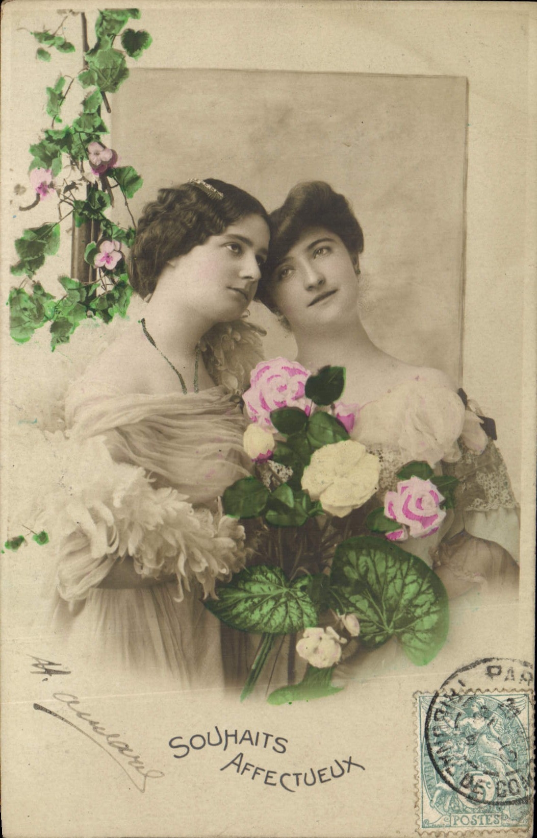 CPA Souhaits Affectueux Femmes