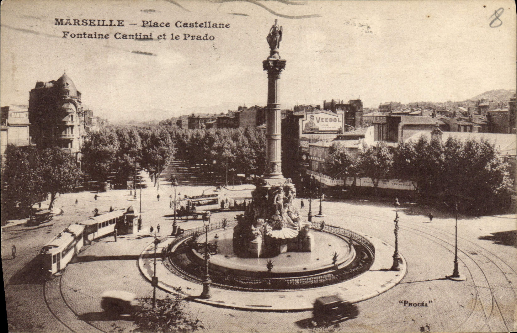 CPA Marseille Place Castellane Fontaine Cantini et le Prado