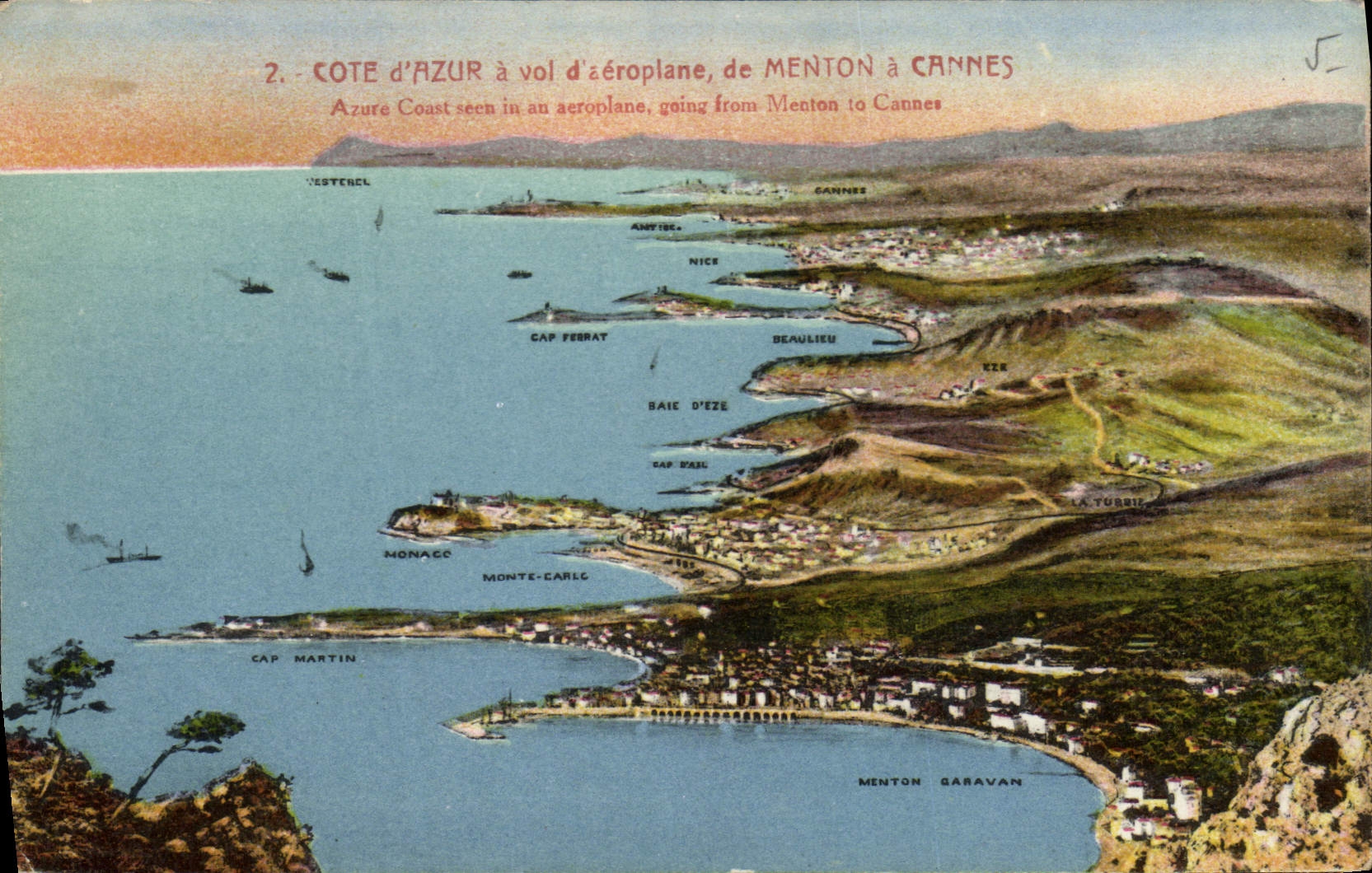 CPA Cote d'Azur a vol d'aeroplane de Menton a Cannes 