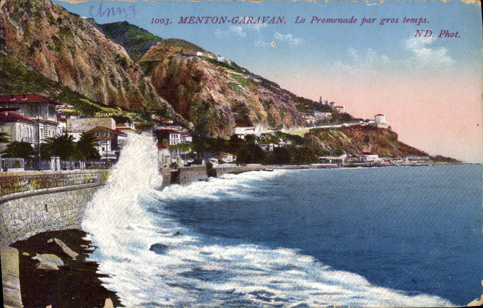 CPA Menton Garavan la Promenade par gros temps