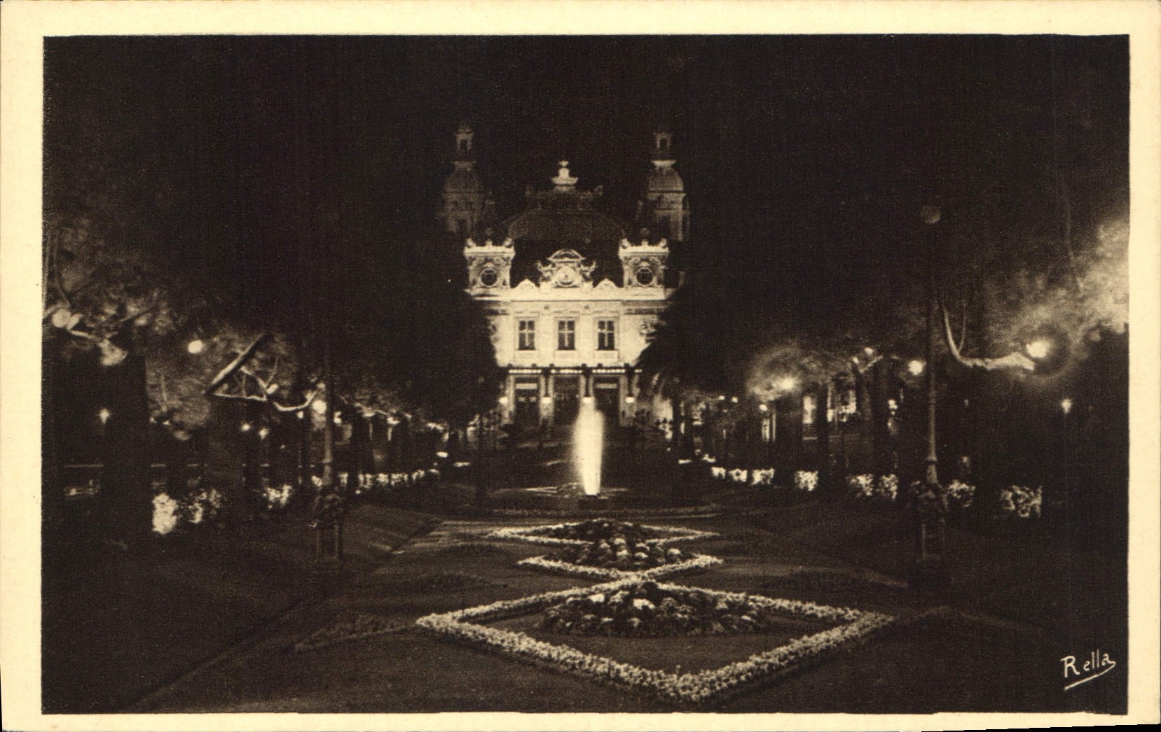 CPA Monte Carlo la nuit le Casino et les Jardins