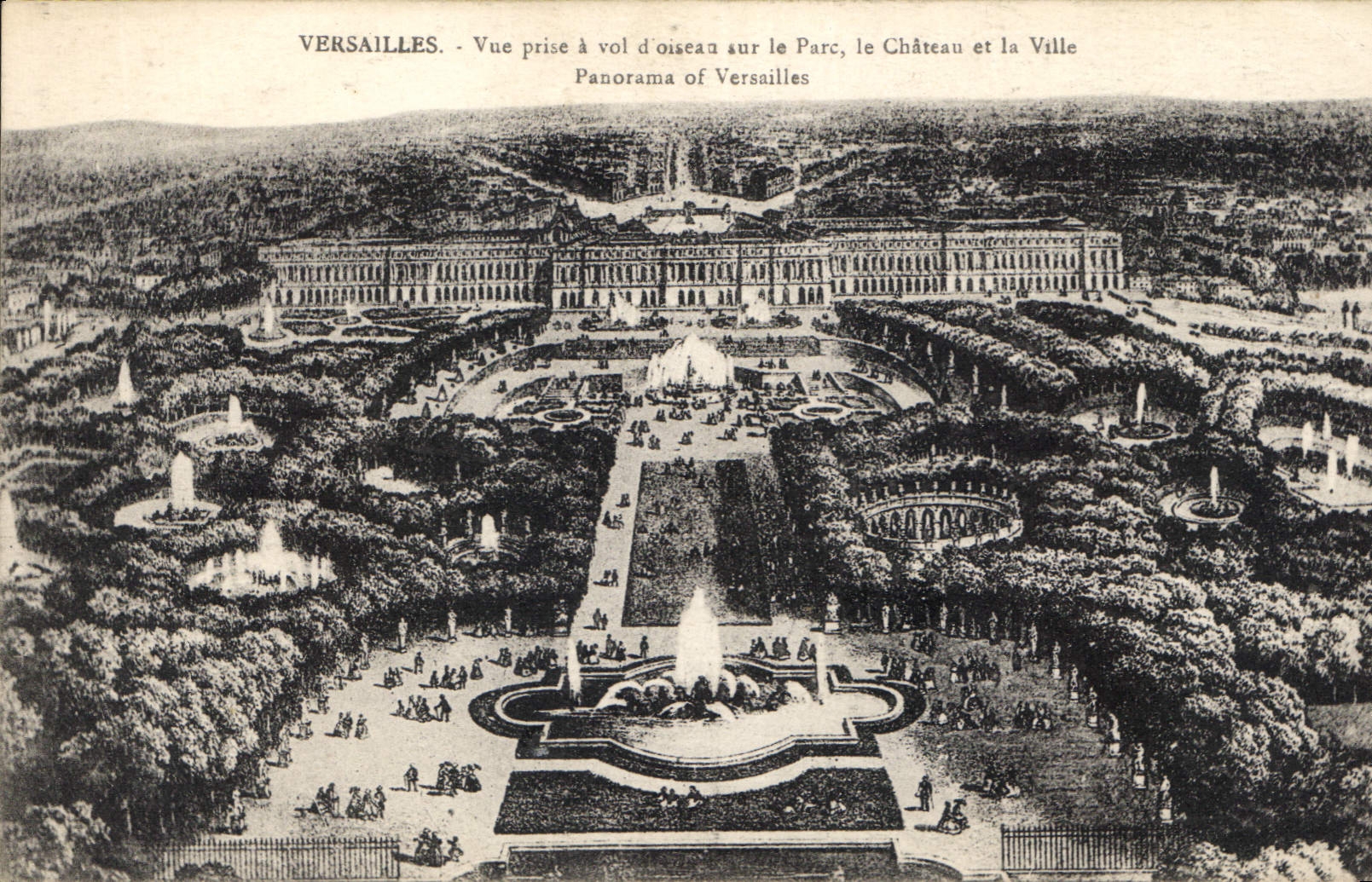 CPA Versailles Vue prise a vol d'oiseau sur le Parc le Chateau et la Ville 