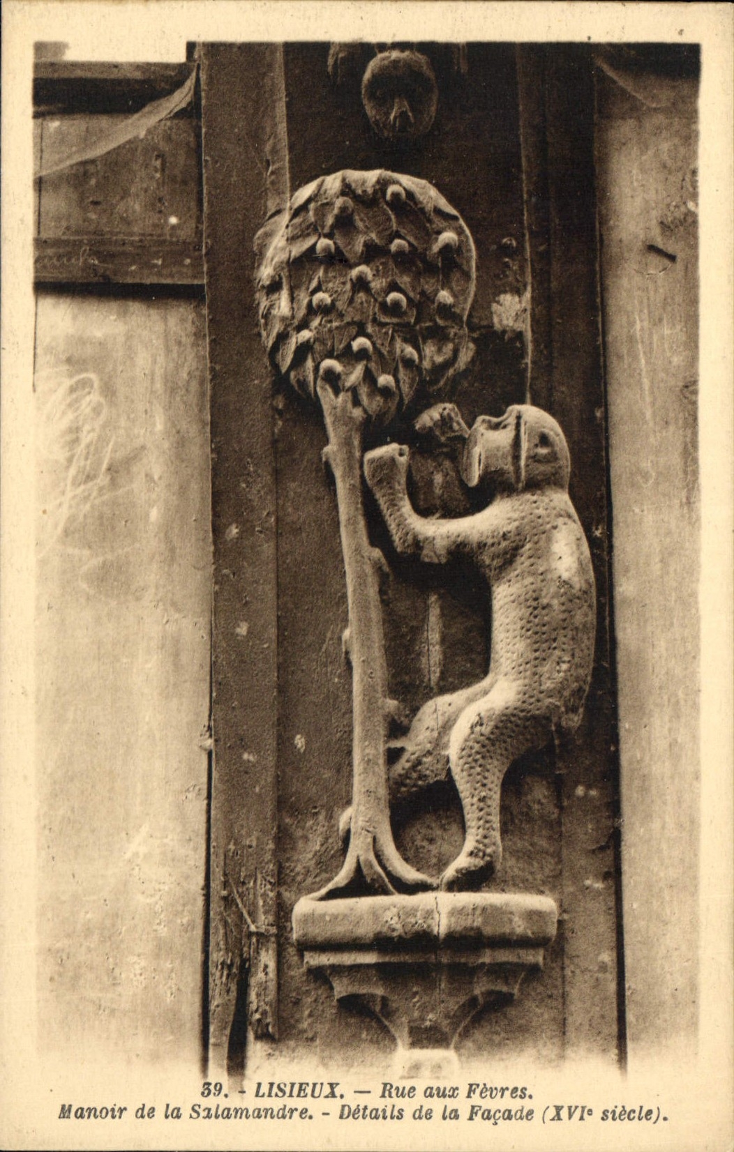 CPA Lisieux Rue aux Fevres Manoir de la Salamandre Details de la Facade XVI siecle 