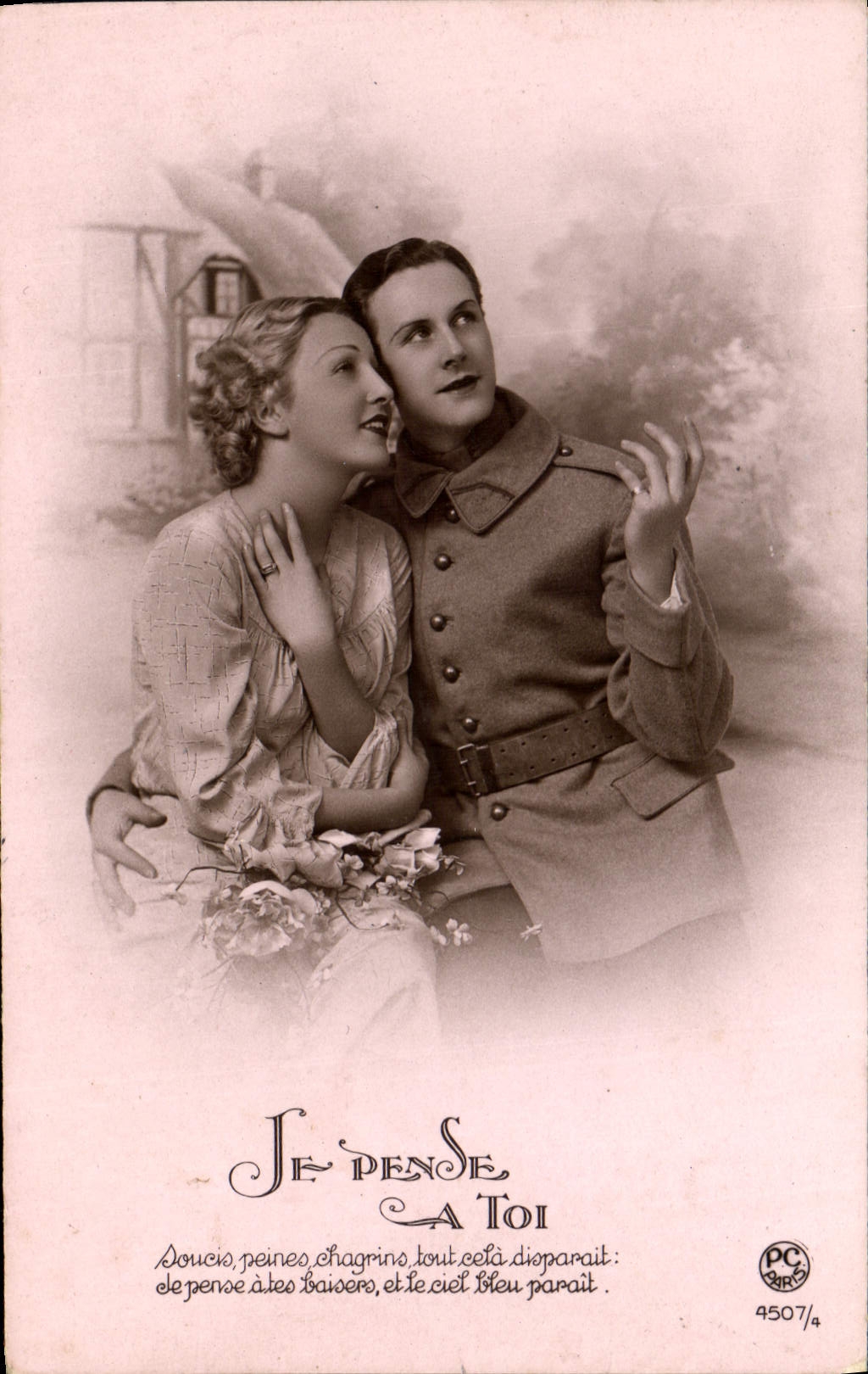 CPA Je pense a toi Femme Soldat Militaria