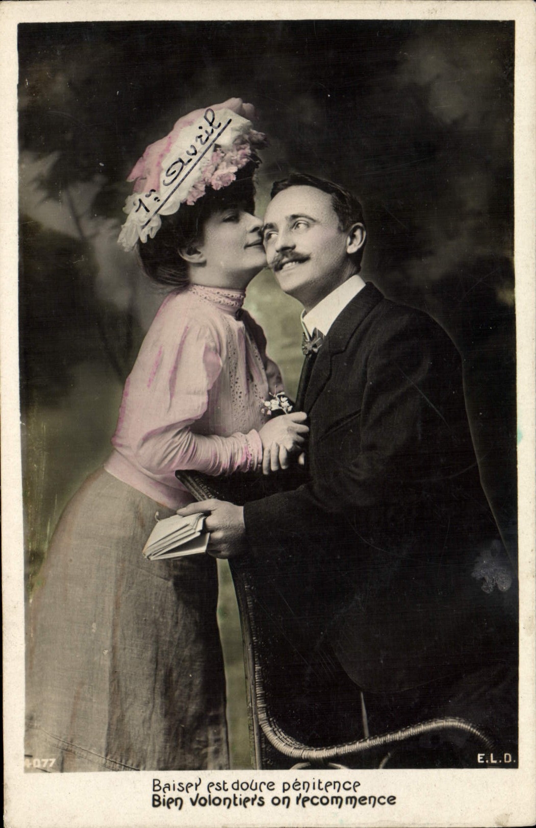 CPA Baiser est doure penitence bien volontiers on recommence Femme