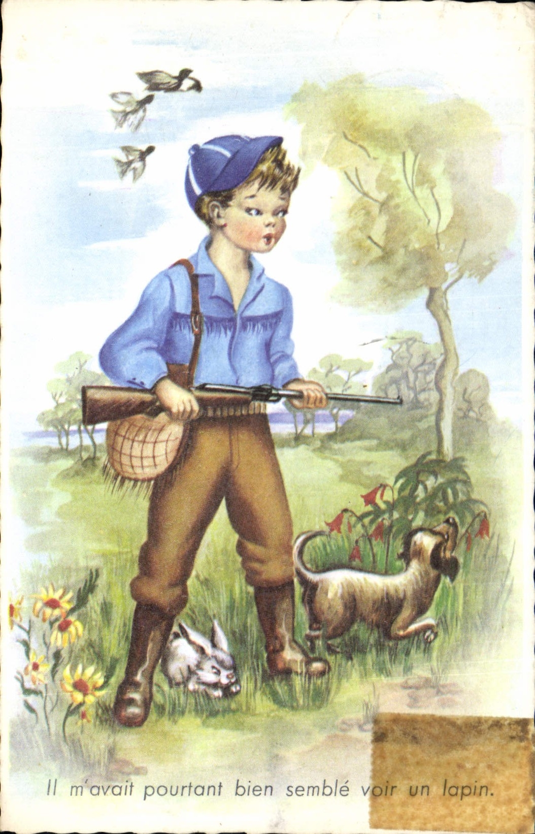 CPA Il m'avait pourtant bien semble voir un lapin Enfant Chasse