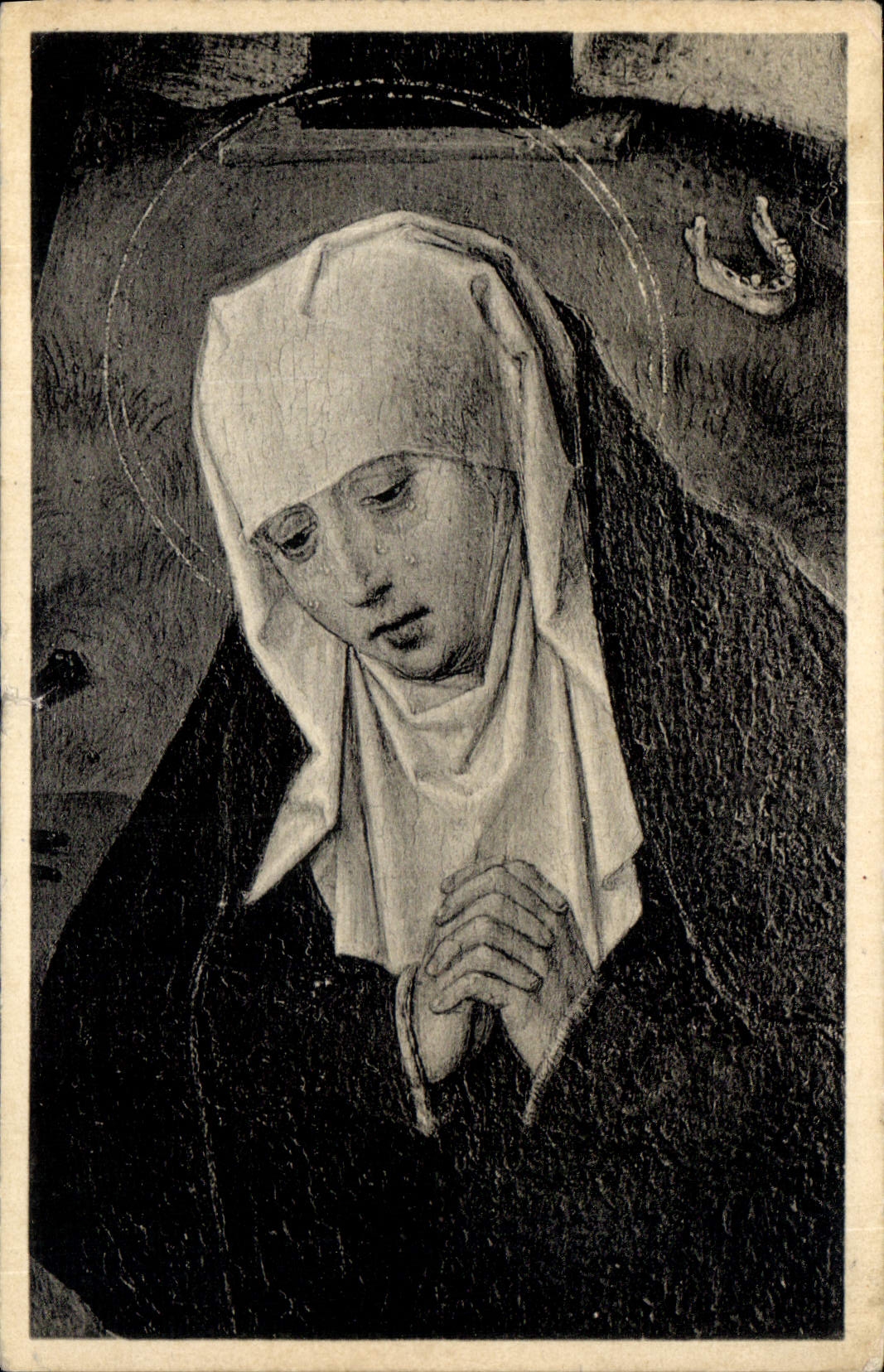 CPA La descente de croix Detail du typtique La tete de la vierge