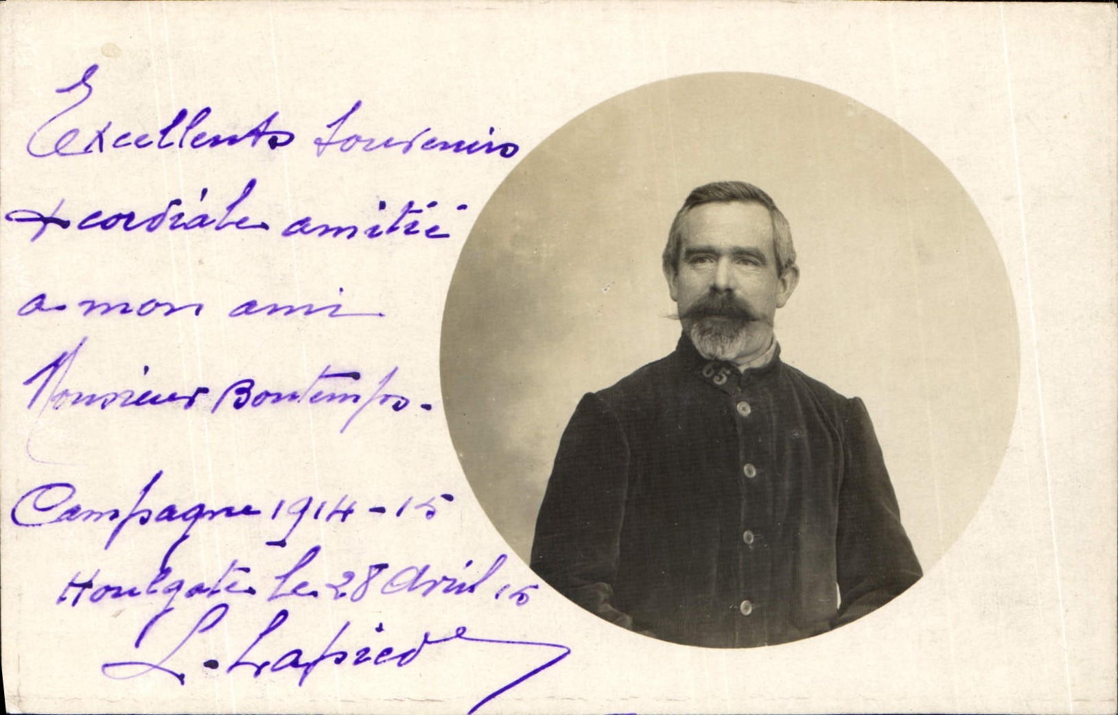 CARTE PHOTO Homme Soldat (n° 65 sur le col)