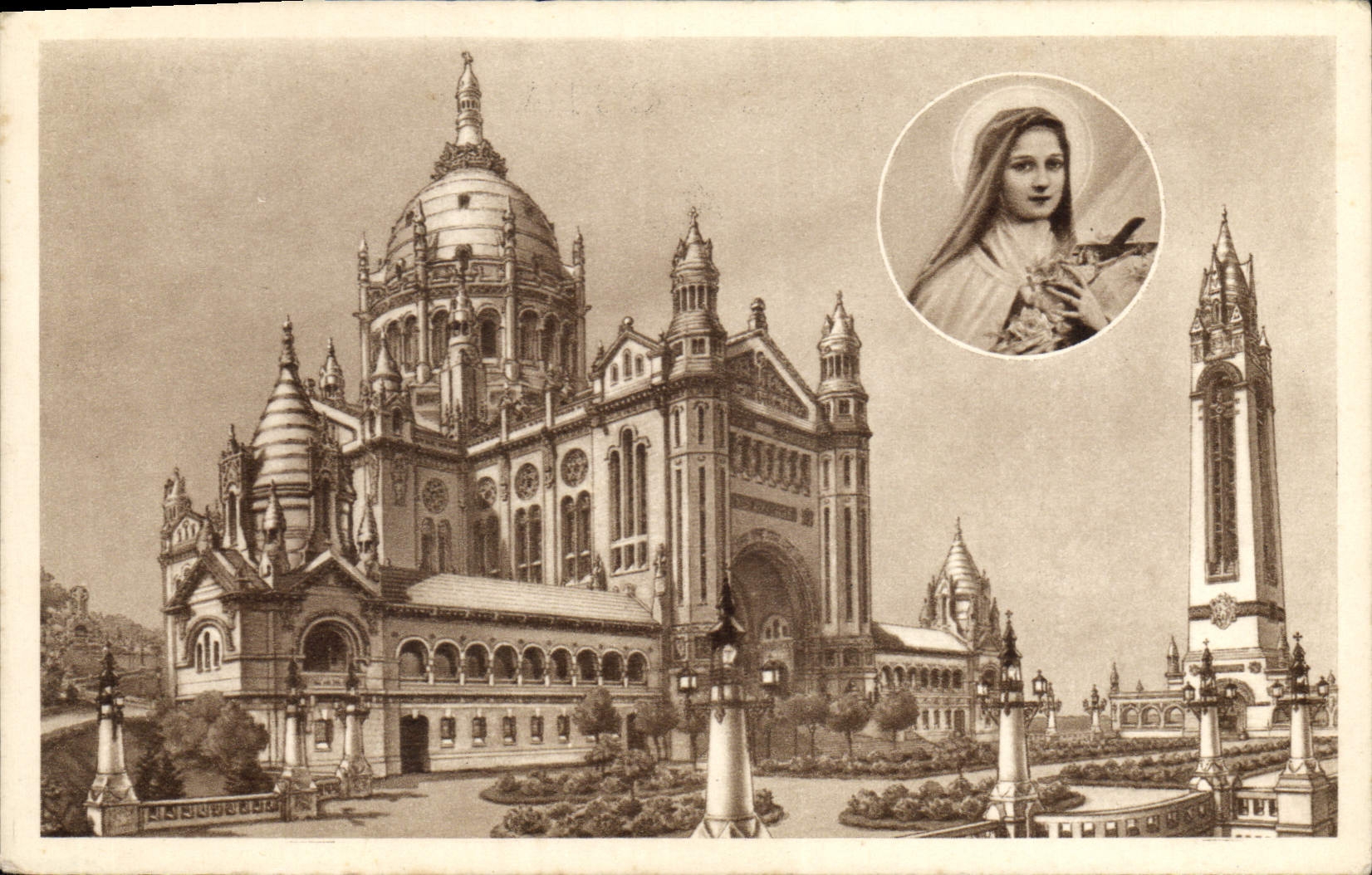 CPA La Basilique de Lisieux Panorama avec effigie 