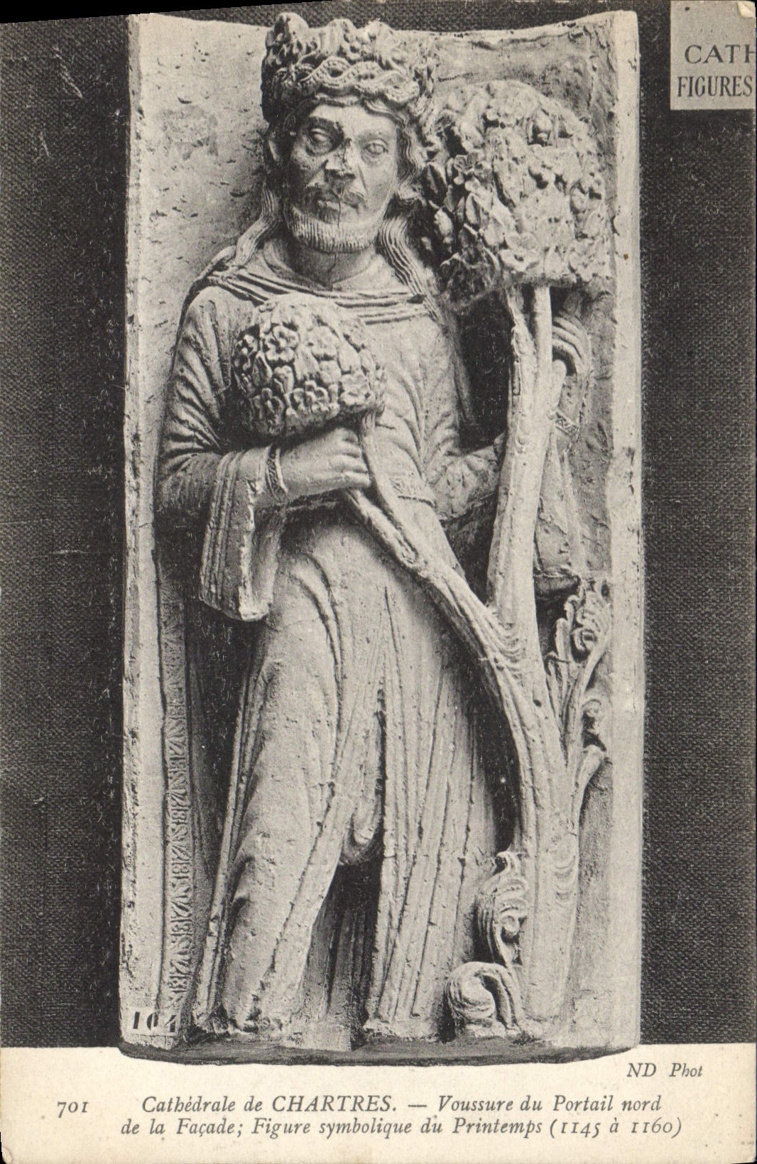 CPA Cathedrale de Chartres Voussure du Portail nord de la Facade Figure symbolique du Printemps 1145