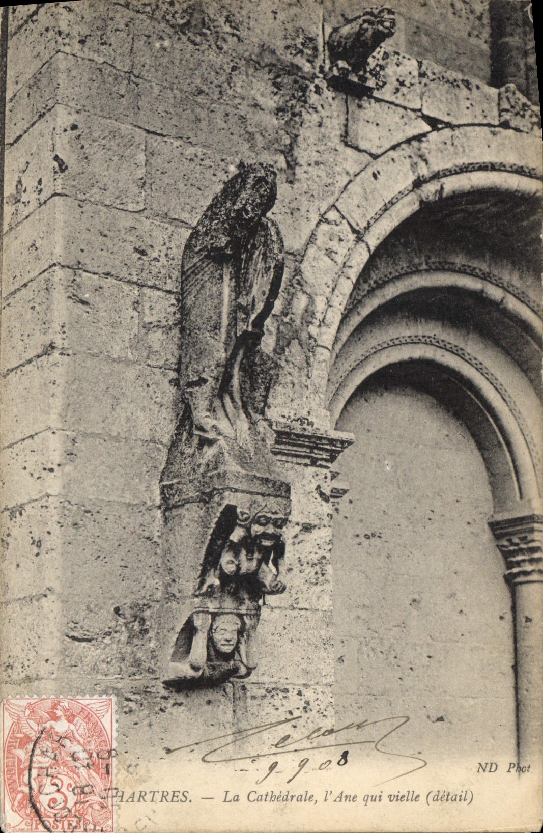 CPA Chartres la Cathedrale l'Ane Qui Vielle Detail