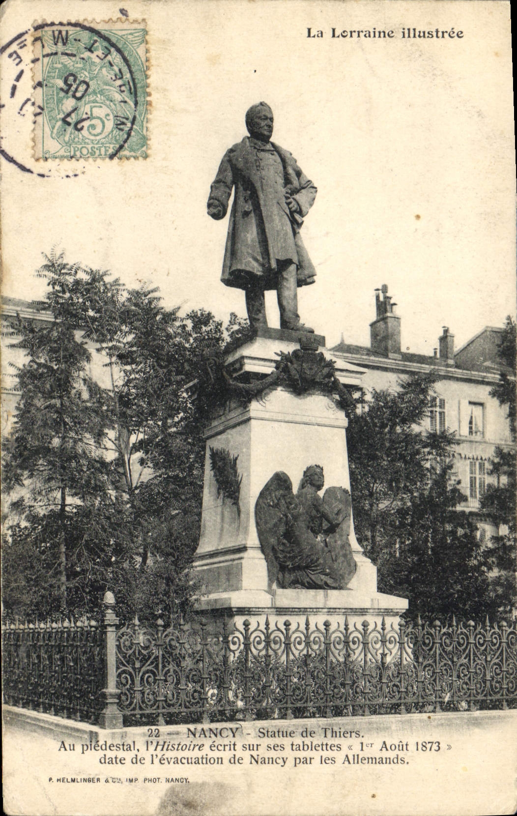 CPA La Lorraine illustree Nancy Statue de Thiers au piedestal l'Histoire ecrit sur ses tablettes 1er