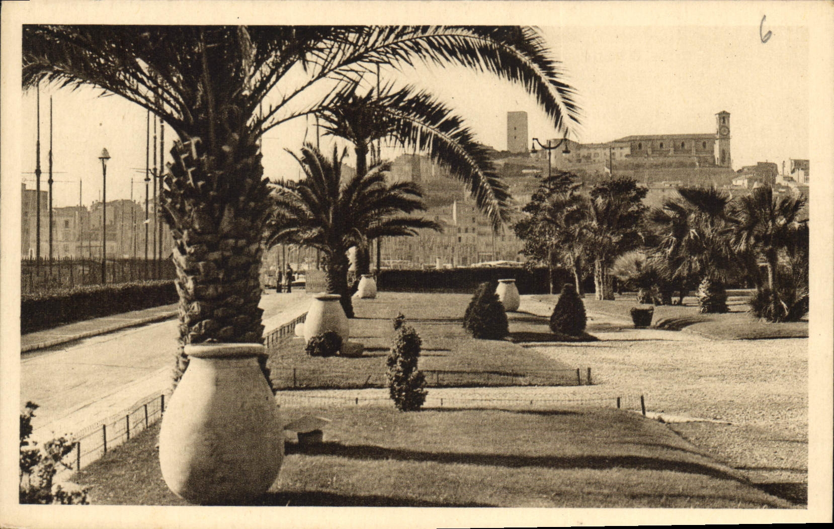 CPA Cote d'Azur Cannes Le Suquet vu du Jardins du Casino 