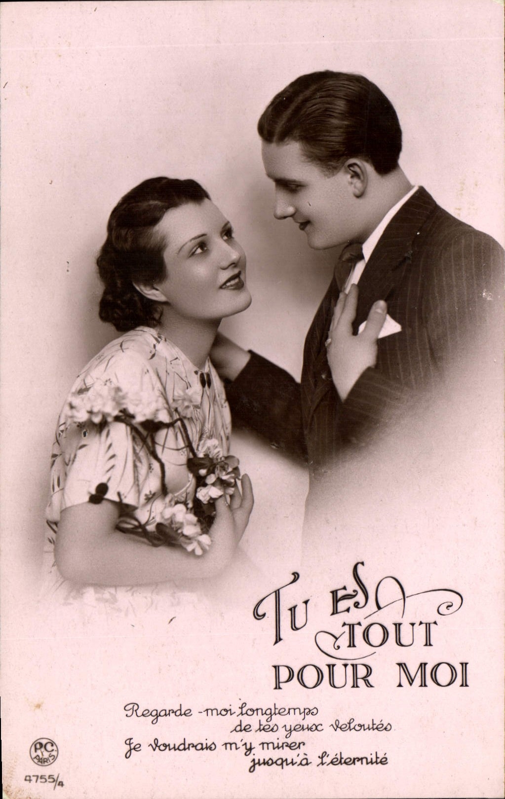 CPA Tu es tout pour Moi regarde moi longtemps de tes yeux veloutes je voudrais m'y mirer jusq'a l'et