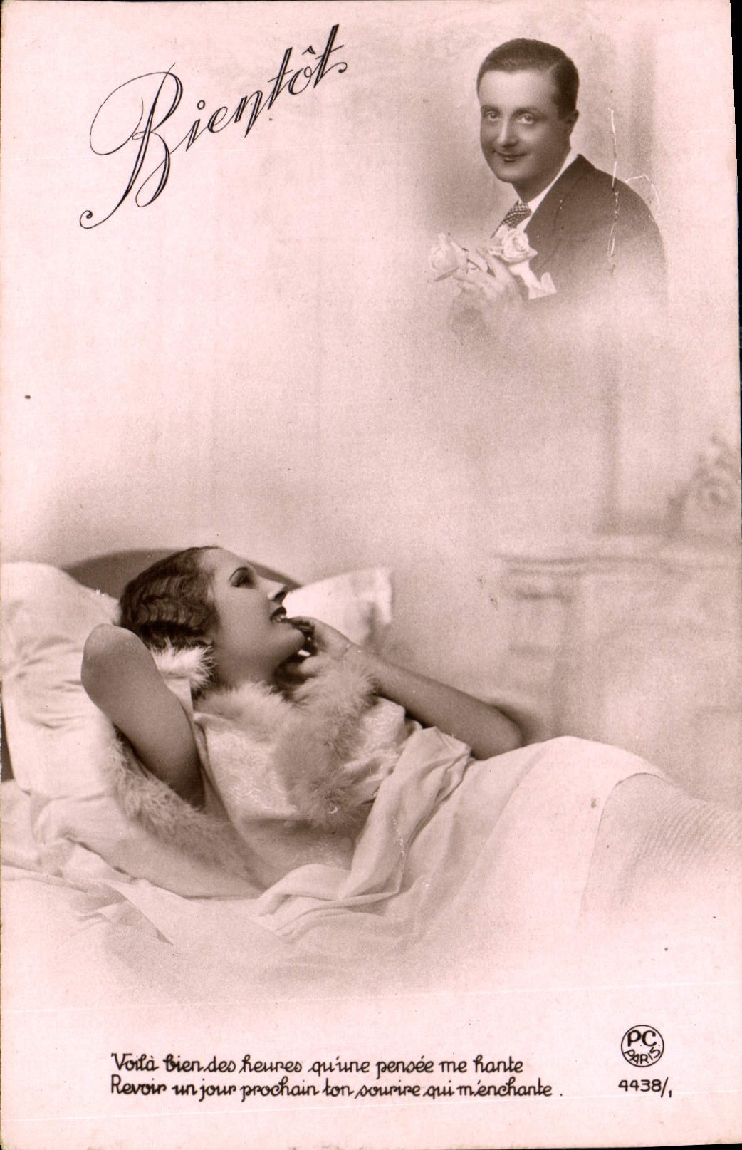 CPA Bientot voila bien des heures qu'une pensee me rante revoir un hour prochain ton sourire qui m'e