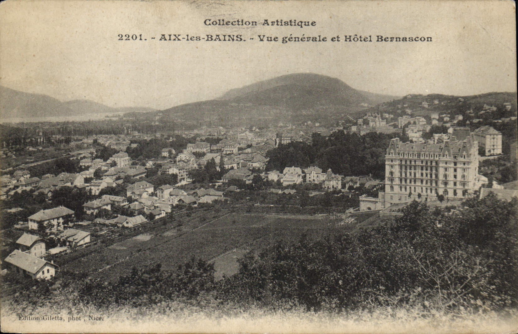 CPA Collection Artistique Aix les Bains vue generale et Hotel Bernascon 