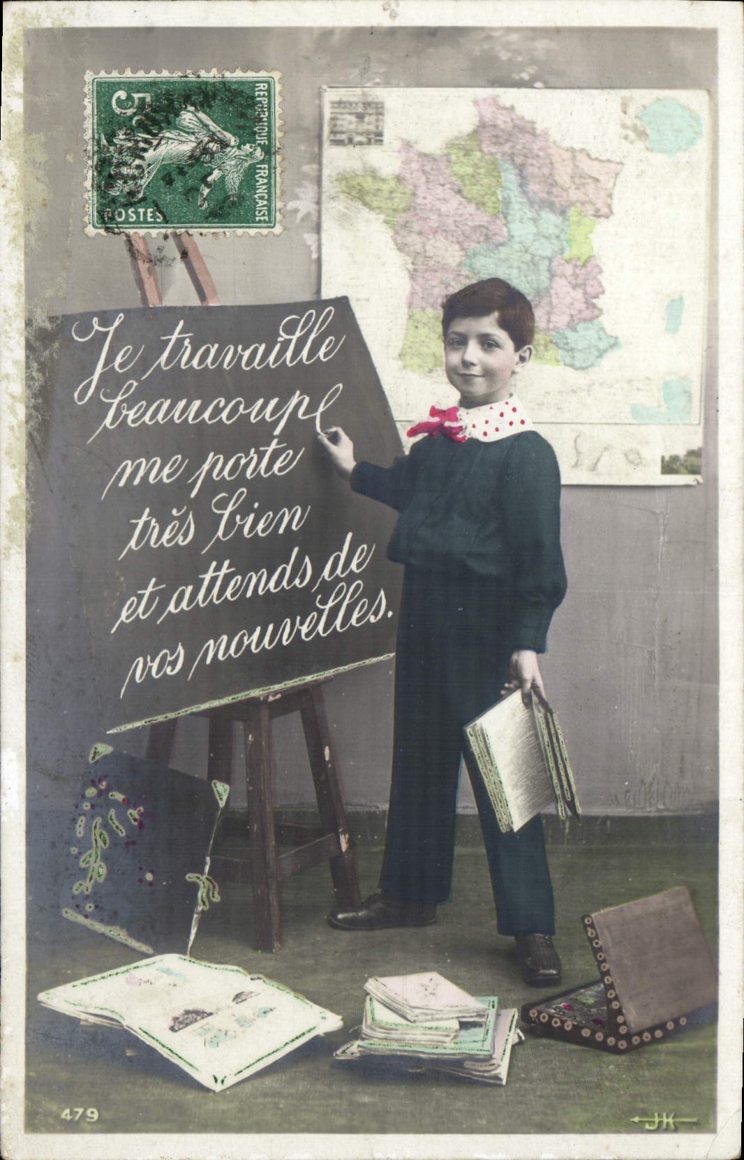 CPA Je Travaille Beaucou me porte tres bien et attends de vos nouvelles Enfant