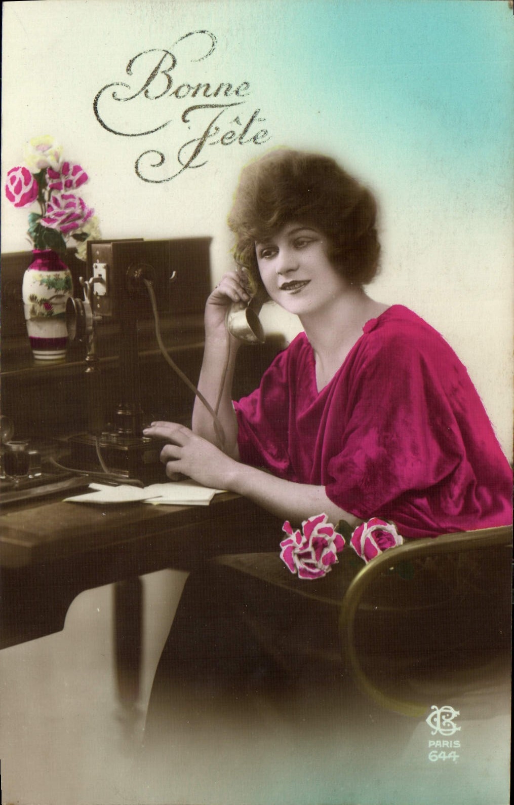 CPA Bonne Fete Femme Telephone