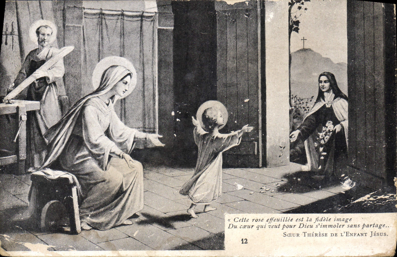 CPA Cette rose efeuillee est la didele image du coeur qui veut pour Dieu s'immoler sans partage Soeu