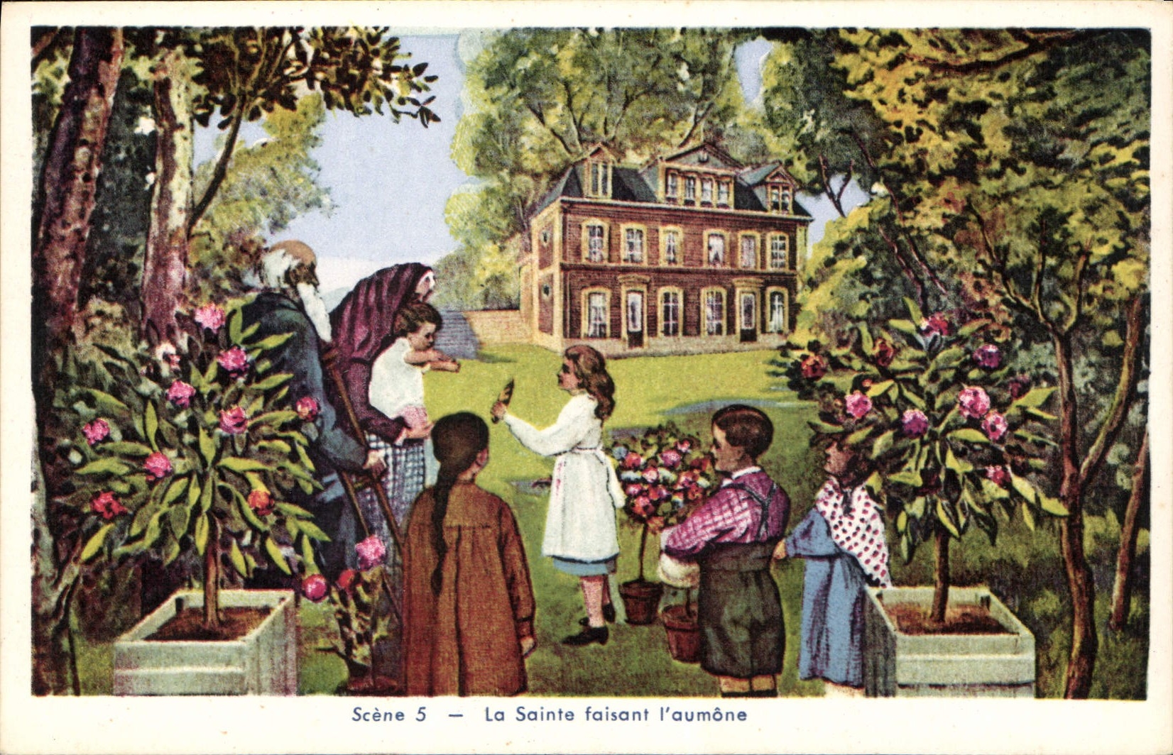 CPA Scene 5 la Sainte Faisant l'Aumone 